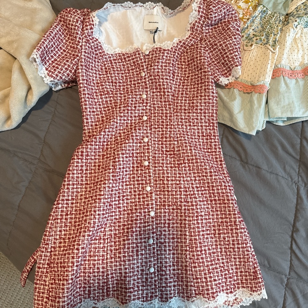 Reformation Annabella Red and White Dress